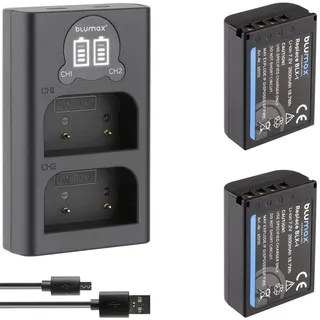 2X Blumax Akku kompatibel mit Olympus BLX-1 [ 2600mAh ] + Slim Dual Charger BLX1 für Olympus OM-1 / OM-1 Mark II/OM-3 & OM System OM-1