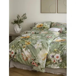 IRISETTE Zobel 8596 Floral Baumwolle Salbei 135 x 200 cm + 80 x 80 cm