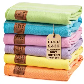 Gold CASE - 6er-Set – XXL 178 x 99 cm – Original LYCIA türkisches Strandtuch, Badetuch – 100% Baumwolle Pestemal für Strand, Spa, Yacht, Picknick (Pastell – Rosa Grün Flieder Gelb Orange Türkis)