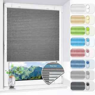 HOMEDEMO Plissee ohne Bohren verdunkelung, Thermo Plisseerollo Klemmfix, Grau 75x130cm(BxH) Verdunklungsplissee 100% lichtundurchlässig für Fenster, Blickdicht Sichtschutz Sonnenschutz