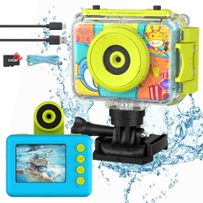 Ushining Kinderkamera wasserdichte Kamera für Kinder, HD 1080P Digitalkamera Videokamera Selfie Kamera Unterwasser Kamera Kinder mit 2,0 Zoll Bildschirm, Geschenk für 3-12 Jahre Mädchen Jungen, Blau