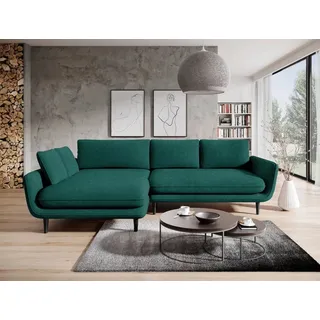 DOMO-HOME Ecksofa mit Schlaffunktion SOLANO – Elegantes Skandinavisches Ecksofa 260x167cm| Bettkasten und Holzbeinen für Komfort und Stil | Hochwertigen Materialien | Farbe dunkelgrün | Links - Grün