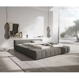 DeLife Polsterbettgestell Espazio 140x200 cm Bouclé Silbergrau mit Stauraum