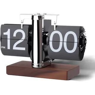 Gugxiom Flip-Tischuhr, Retro-Digitaluhr mit Umklappbarem Zifferblatt, Automatische, Batteriebetriebene Mechanische Uhr, für die Einrichtung von Wohnzimmer, Schlafzimmer und Büro (Schwarz)