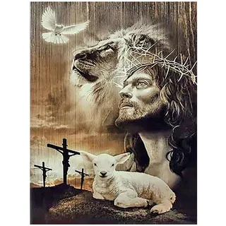 SHEGZHUC 40x50cm Diamond Painting Jesus Christus mit Löwe, Taube, Lamm und Kreuz - Diamant Malerei Kunst Stickerei Geschenk Wanddekoration