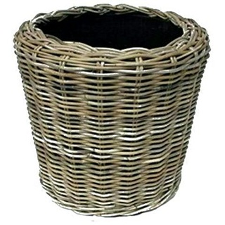 Pflanzkorb Rattan Rund – Beigegrau - Weidenkorb mit Einsatz für Außen / Outdoor - Gartenkorb Korbgeflecht - Übertopf für Garten / Pflanzgefäß (Ø 45cm / Höhe 49cm)