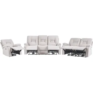 Beliani Sofa Set Beige Samt Elektrisch Verstellbar mit USB-Anschluss Relaxfunktion Modern Inustriell Sitzgruppe 3-teilig Wohnzimmer - Beige