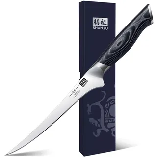 SHAN ZU Filetiermesser Ausbeinmesser 18CM Profi Scharf fischmesser Fischfiletmesser aus Japanischer Kohlenstoffstahl Kochmesser Küchemesser Lachsmesser mit K133 Holzgriff- Genbu Serie
