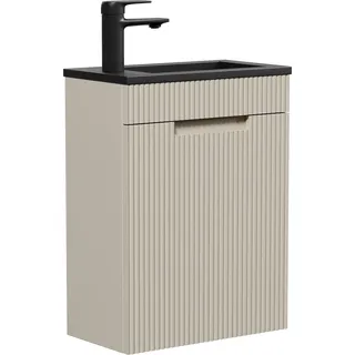 Badplaats Gäste-WC Waschtisch Set Thermis 40 x 22 cm Beige - Badmöbel Set mit Schwarzem Waschbecken und Unterschrank, Vormontiert und mit Soft-Close - Beige