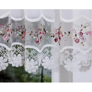 Today's Curtain, Vintage-Makramee-Organza-Volant, 35,6 cm, Weiß/Rosa, 147,3 x 35,6 cm (B x L)