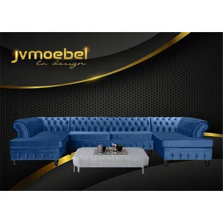 aea Chesterfield Samt Ecksofa U-Form Wohnlandschaft Polsterecke Sofa Couch Sofas Neu - Grau