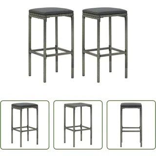 The Living Store Barhocker mit Kissen 2 Stk. Grau Poly Rattan - Grau