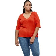 Peppercorn Tana V-Ausschnitt Halb Ärmel Rib Pullover Kurve Pullover Damen In Orange Herbst Pulli Damen Größe 46