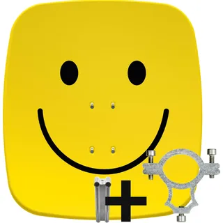 TechniSat SATMAN 65 Plus - Satellitenschüssel (65 cm Sat Anlage, Antenne mit Masthalterung und Halteschelle, vorbereitet für die Aufnahme eines 40 mm LNB) Smiley-Gelb