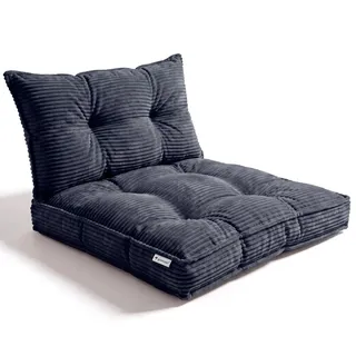 Gutekissen® Loungekissen Für Gartenmöbel - Sitzkissen & Rückenkissen - Outdoor Rattanmöbel Sitzpolster & Bequeme Stuhlauflagen (Set (Sitzkissen 60x60 + Rückenkissen 60x40)) (Dunkelblau Cord)