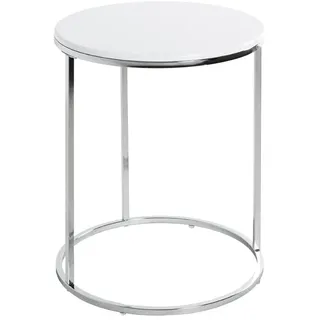 HAKU Beistelltisch rund Chrom weiß MDF Metall runder Couchtisch - Maße: H 50 x Ø 40 cm Style: Modern