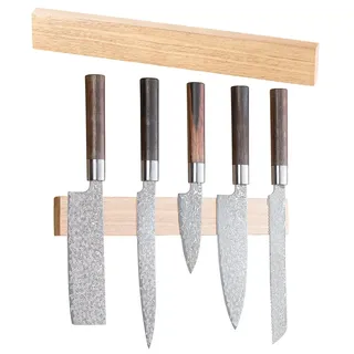 Rosenstein & Söhne Messerhalter: Durchgehende Magnet-Messerleiste aus echtem Hevea-Holz, massiv, 36 cm (Magnettafel für Messer, Magnetbretter Messer, Flaschenöffner)