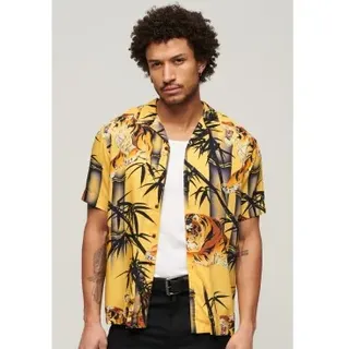 Superdry für Herren. M4010740A Hawaii-Resort-Hemd gelb (L), Lässig, Baumwolle, Kurzarm