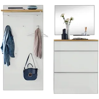 Garderobe , Weiß , Holz, Glas, Holzwerkstoff , 4-teilig , Balkeneiche , furniert , 180x195x40 cm , Goldenes M, Made in Germany, DGM-Klimapakt , Garderobe, Garderoben-Sets & Garderoben-Serien, Garderoben-Sets
