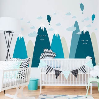 Wandtattoos für Kinder – Dekoration für Babyzimmer – selbstklebend, riesig Wandtattoo für Kinder, skandinavische Berge – 70 x 105 cm