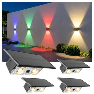 Auting Solar Wandleuchte Außen Up and Down, 4 LEDs RGB und Warmweiß Solarleuchte, IP65 Wasserdichte Kabellose Wandlampe für Garten, Hauswand, Veranda, Treppen Modernes Design [Energieklasse A]