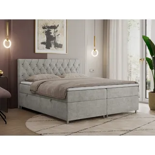 MKS Meble Boxspringbett 180x200 mit Bettkasten, Boxspringbett 180x200 mit Matratze, Doppelbett mit Matratze und Topper - Polsterbett mit Kopfteil - ROMA - 180x200 - Hellgrau - Struktur - H3 - Hellgrau