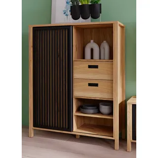 Forte Highboard »Jytana«, Breite 103,4 cm, Schiebetüre mit Lamellenoptik, Mauvella Eiche/Schwarz