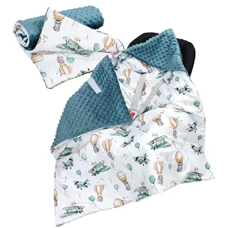 TupTam 2er Set Baby Decken Einschlagdecke 85x85 cm für Autositz Babyschale Babydecke Wiegendecke Minky Baumwolle, Farbe: Füchse im Flugzeug/Smaragdgrün, Größe: Herbst/Winter - 85 cm x 85 cm