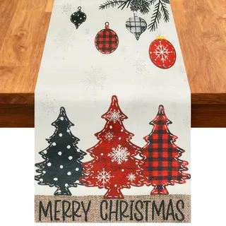Tischläufer Weihnachten 33x180 cm Weihnachtsdeko Weihnachtstischdecke Weihnachtstischläufer Modern Weiß Winter Design für Drinnen und Draußen Weihnachten Deko Küche Esstisch Party Dekoration