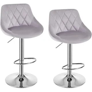 WOLTU 2er-Set Barhocker Barstuhl mit gepolsterter Sitzfläche aus Samt , höhenverstellbar drehbar, Hellgrau - Hellgrau