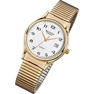 Regent F-873 Herren-Uhr Analog Quarz mit Zug-Armband IP Gold Ø 36 mm - Gold