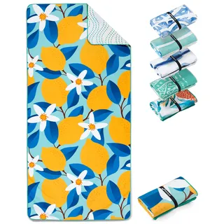 Fit-Flip Strandtuch XXL aus Mikrofaser - leicht und schnelltrocknend - 100% recyceltes Strandhandtuch - kompaktes Handtuch zum Baden - Badetuch (Lemon Flowers 200x90cm)