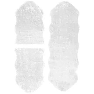 andiamo Teppich Lambskin - Kunstfell - flauschiger Teppich Schlafzimmer - geeignet als Bettvorleger Schlafzimmer oder als Fellteppich Wohnzimmer - Lammfellimitat pflegeleicht 3 teiliges Set weiß