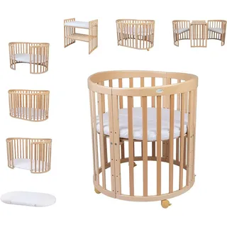 Waldin Babybett OWAL Kinderbett 7in1 mit Matratze, mitwachsendes Kinder-Bett,Ohne Stoffset,Holz natur - Naturbelassen