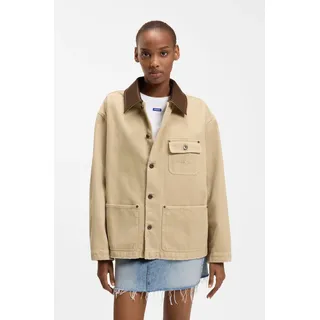 Hemdjacke HUGO BLUE "Flimane", Damen, Gr. XXL, open beige 280, Twill, Obermaterial: 100% Baumwolle, Destroyed-Effekte, unifarben, oversize hüftbedeckend, abgesteppte Kante, Jacken Hemdjacke, mit Kontrastkragen, oversize