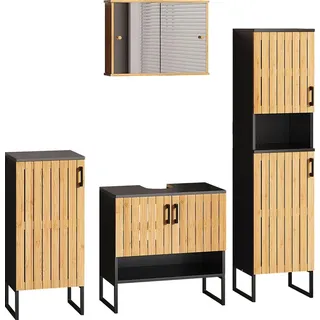 Vicco Badmöbel-Set Vayra, 4 Teile, Bambus/Schwarz - Grün