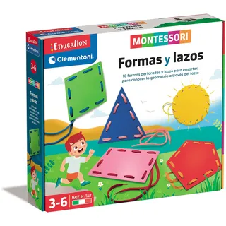 Clementoni Education Clementoni Montessori Formen und Schleifen, Lernspiel, Geometrie, Spielzeug in Spanisch ab 3 Jahren (55450), Verschiedene Größen, Medium