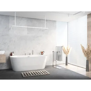 Alu Duschvorhangstange Weiss 70x165x70 cm barrierefrei passend Für Badewanne, U-Form, Inkl. Deckenhalterungen, Inkl. Ringe