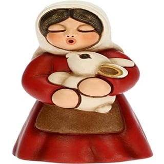 THUN - Figur Krippe Damen mit Kaninchen - Weihnachtsdekoration Haus - Linie Krippe, rote Variante - Keramik - 5 x 5 x 8 cm