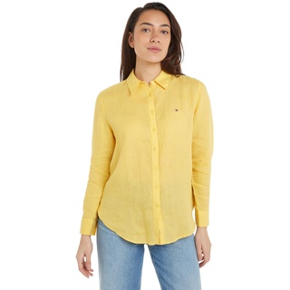 Tommy Hilfiger Damen Bluse Leinen Relaxed Shirt Hemdbluse, Gelb (Dawn Yellow), 32