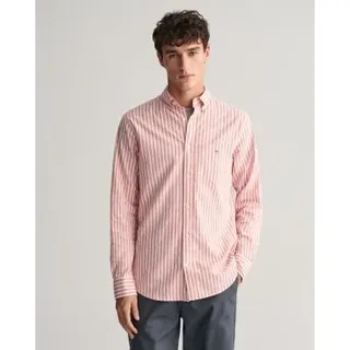 Gant für Herren. 3240060 Regular Fit Hemd aus Leinen und Baumwolle mit rosa Streifen (L), Lässig, Langarm