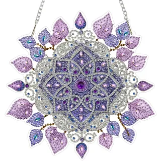 AIRDEA Lila Mandala Diamond Painting Fensterbilder, 5D Brillante Mandala Blätter Diamond Painting Fensterbilder Beidseitig, Bausätze für Diamantmalerei Suncatcher Erwachsene