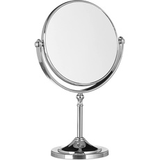 Bild Relaxdays, Kosmetikspiegel Vergrößerung, Schminkspiegel stehend, Make Up Spiegel rund, zweiseitig HBT: 28x18x10cm, silber