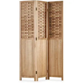Homestyle4u Paravent 3-tlg. 120/170 cm Hellbraun Rattan geflochten , Holz , 120x170x2 cm , Wohnzimmer, Raumteiler, Paravents