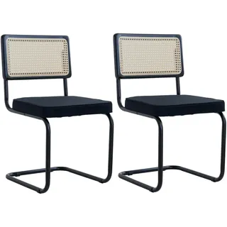 GrandCA HOME Esszimmerstühle 2er Set, Gepolsterte Rattan-Küchenstühle, Rattan-Rückenlehne-Stahlgestell, Geeignet für Esszimmer/Büro/Küche/Schlafzimmer/Konferenzraum/Konferenzraum(Schwarz,2)