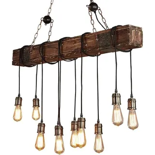 H.W.S Pendelleuchte Holz Pendellampe Industrial Schwarz Hängelampe Vintage Hängeleuchte Kronleuchter Retro Metall Höhenverstellbar für E27 Leuchtmittel für Wohnzimmer Esstisch Küche (10 Flamme)