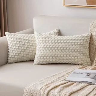 MIULEE 2er Set Kissenbezug 40×60cm Kordsamt Ananas-Ähren Cremeweiß