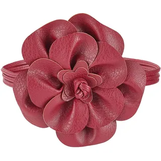 CALFOVERA Damen Blumen Gürtel Aus PU Leder Boho Hüftgürtel Wickelgürtel 6.5mm Schmaler Taillengürtel Verstellbarer Rot Flechtgürtel Elegant Großer Blumendekor Gürtel für Kleid Hemden Hochzeit