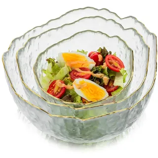 3Er-Set Salatschüssel Set Dessertschalen Glas Stapelbare Glasschale Deko Glasschüssel Rund Servierschalen Gläser Set Fur Nachtisch Suppe Dessert Obsts