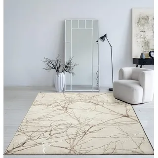 Mia's Teppiche Cielo Moderner Dichter Kurzflor Teppich, Wohnzimmer, Schlafzimmer, Eleganter Glanz, Glanzfaser, Hoch-Tief Effekt, Feder, Creme, 200 x 200 cm